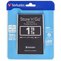 Verbatim Store 'n' Go USB 3.0 Portable Hard Drive, 1TB, Black