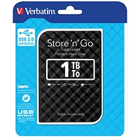 Verbatim Store 'n' Go USB 3.0 Portable Hard Drive, 1TB, Black Chequers