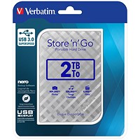 Verbatim Store 'n' Go USB 3.0 Portable Hard Drive, 2TB, Silver Chequers