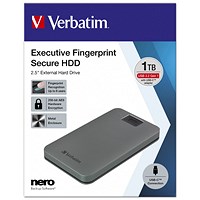 Verbatim Executive Fingerprint Secure Hard Drive USB 3.2 Gen 1 USB-C 1TB Grey 53652