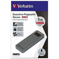 Verbatim Executive Fingerprint Secure Solid State Drive (SSD) USB 3.2 Gen 1 USB-C 1TB Grey 53657
