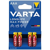 Varta Longlife Max Power AAA Alkaline Batteries, Pack of 4 Varta Longlife Max Power AAA Alkaline Batteries, Pack of 4