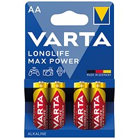 Varta Longlife Max Power AA Alkaline Batteries, Pack of 4 Varta Longlife Max Power AA Alkaline Batteries, Pack of 4