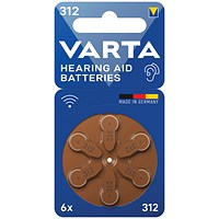 Varta Size 312 Hearing Aid Batteries, Pack of 6 Varta Size 312 Hearing Aid Batteries, Pack of 6