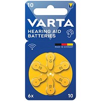 Varta Size 10 Hearing Aid Batteries, Pack of 6