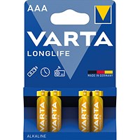 Varta Longlife AAA Alkaline Batteries, Pack of 4 Varta Longlife AAA Alkaline Batteries, Pack of 4