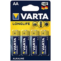 Varta Longlife AA Alkaline Batteries, Pack of 4