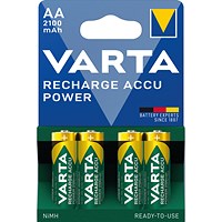Varta Rechargeable AA Batteries, Pack of 4 Varta Rechargeable AA Batteries, Pack of 4