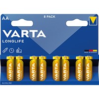 Varta Longlife AA Alkaline Batteries, Pack of 8 Varta Longlife AA Alkaline Batteries, Pack of 8