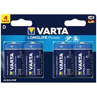 Varta Longlife Power D Alkaline Batteries, Pack of 4