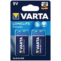 Varta Longlife Power 9V Alkaline Batteries, Pack of 2