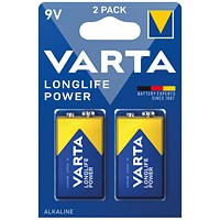 Varta Longlife Power 9V Alkaline Batteries, Pack of 2 Varta Longlife Power 9V Alkaline Batteries, Pack of 2