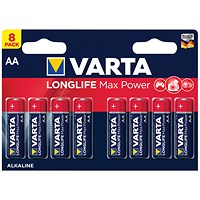 Varta Longlife Max Power AA Alkaline Batteries, Pack of 8