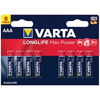 Varta Longlife Max Power AAA Alkaline Batteries, Pack of 8