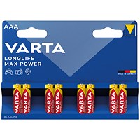 Varta Longlife Max Power AAA Alkaline Batteries, Pack of 8 Varta Longlife Max Power AAA Alkaline Batteries, Pack of 8