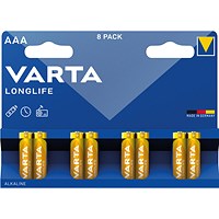 Varta Longlife AAA Alkaline Batteries, Pack of 8 Varta Longlife AAA Alkaline Batteries, Pack of 8