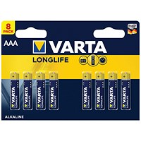 Varta Longlife AAA Alkaline Batteries, Pack of 8