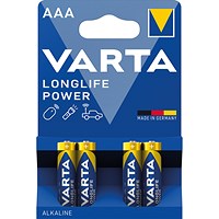 Varta Longlife Power AAA Alkaline Batteries, Pack of 4 Varta Longlife Power AAA Alkaline Batteries, Pack of 4