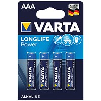 Varta Longlife Power AAA Alkaline Batteries, Pack of 4