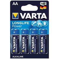 Varta Longlife Power AA Alkaline Batteries, Pack of 4