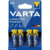 Varta Longlife Power AA Alkaline Batteries, Pack of 4 Varta Longlife Power AA Alkaline Batteries, Pack of 4