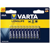 Varta Longlife AAA Alkaline Batteries, Pack of 20