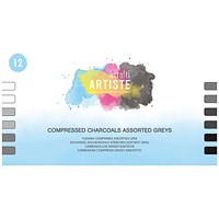 Artiste Compressed Charcoals, Assorted Greys, Pack of 12 Artiste Compressed Charcoals, Assorted Greys, Pack of 12