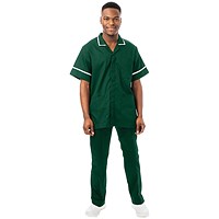 Work in Style Philz Male Healthcare Tunic, Bottle Green with White Trim, Size 34 Inch