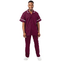 Work in Style Philz Male Healthcare Tunic, Maroon with White Trim, Size 46 Inch