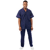 Work in Style Philz Male Healthcare Tunic, Navy with Purple Trim, Size 50 Inch