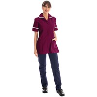 Work in Style Female Nursing Tunic, Maroon with White Trim, 40 Inch