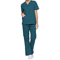 Dickies Signature V-neck Scrub Top, Caribbean Blue, Large
