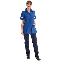 Work in Style Female Nursing Tunic, Bugatti Blue with White Trim, 42 Inch