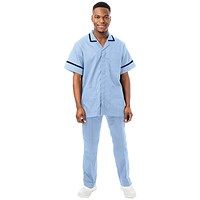 Work in Style Philz Male Healthcare Tunic, Sky with Navy Trim, Size 46 Inch