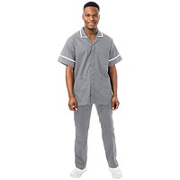 Work in Style Philz Male Healthcare Tunic, Storm Grey with White Trim, Size 50 Inch