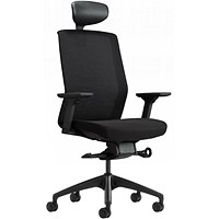 Bestuhl J1 Mesh Task Chair, Chrome Base, Headrest, Height Adjustable Arms, Black