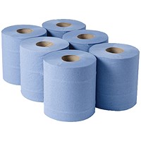 Everyday 1-Ply Centrefeed Roll, 300m, Blue, Pack of 6