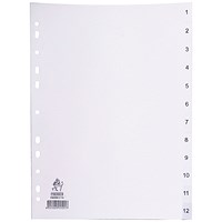 Everyday Plastic Index Dividers, 1-12, Clear Tabs, A4, White Everyday Plastic Index Dividers, 1-12, Clear Tabs, A4, White