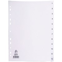 Everyday Plastic Index Dividers, 1-12, Clear Tabs, A4, White