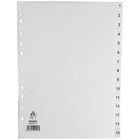 Everyday Plastic Index Dividers, 1-15, Clear Tabs, A4, White Everyday Plastic Index Dividers, 1-15, Clear Tabs, A4, White