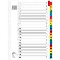 Everyday Reinforced Board Index Dividers, 1-20, Multicolour Tabs, A4, White Everyday Reinforced Board Index Dividers, 1-20, Multicolour Tabs, A4, White