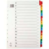 Everyday Reinforced Board Index Dividers, A-Z, Multicolour Tabs, A4, White