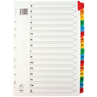 Everyday Reinforced Board Index Dividers, A-Z, Multicolour Tabs, A4, White Everyday Reinforced Board Index Dividers, A-Z, Multicolour Tabs, A4, White