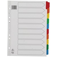 Everyday Reinforced Board Subject Dividers, 10-Part, Blank Multicolour Tabs, A4, White