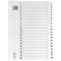 Everyday Reinforced Board Index Dividers, 1-20, Clear Tabs, A4, White Everyday Reinforced Board Index Dividers, 1-20, Clear Tabs, A4, White