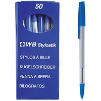 Ballpoint Pens, Blue, Pack of 50