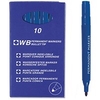 Blue Permanent Marker Bullet Tip (Pack of 10)