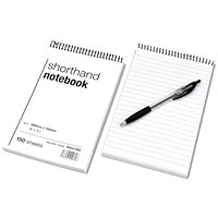 Everyday Wirebound Shorthand Notebook, 200x125mm, Ruled, 300 Pages, White, Pack of 10