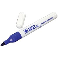 Blue Whiteboard Marker, Bullet Tip, Pack of 10