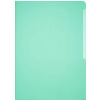 Durable A4 Clear Plastic Cut Flush Document Wallet Folder, Green, Pack of 50